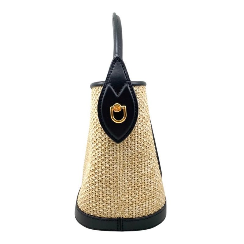 Louis Vuitton Handbag Shoulder Bag Petit Baquet M59961 Raffia Leather Noir