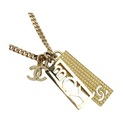 Chanel Boy Chanel Plate Long Necklace Ab7909 Gold GP Rhinestone Boy