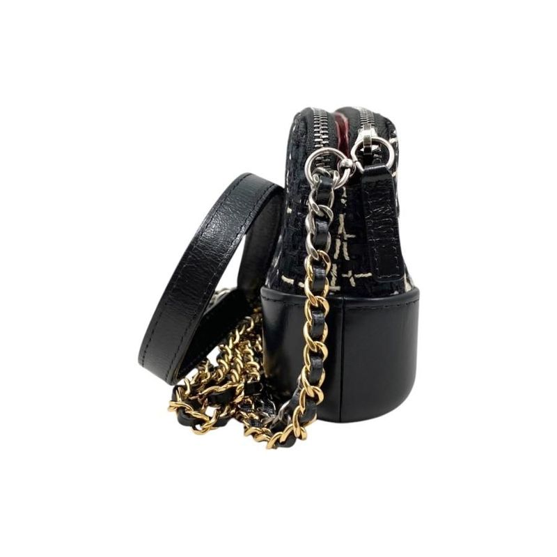 Chanel Shoulder Bag Gabrielle Deux Chain Wallet A94505 Tweed Leather Coco Mark