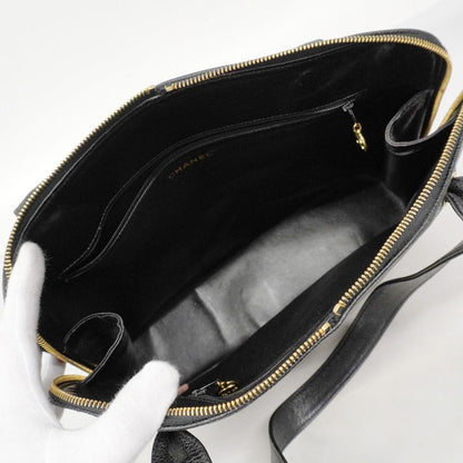 Chanel Shoulder Bag Caviar Skin Black Gold Hardware Women