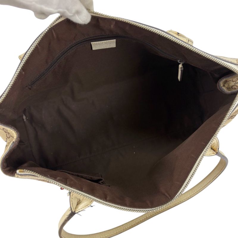 Gucci Tote Bag Brown Beige Ivory GG Canvas Sherry Line Ribbon