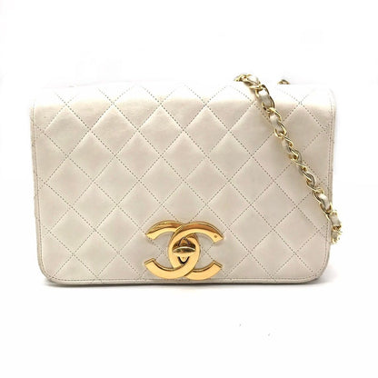 Chanel Quilted Big CC Logo Turnlock Chain Shoulder Bag White