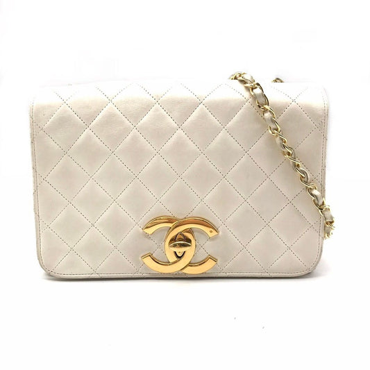 Chanel Quilted Big CC Logo Turnlock Chain Shoulder Bag White