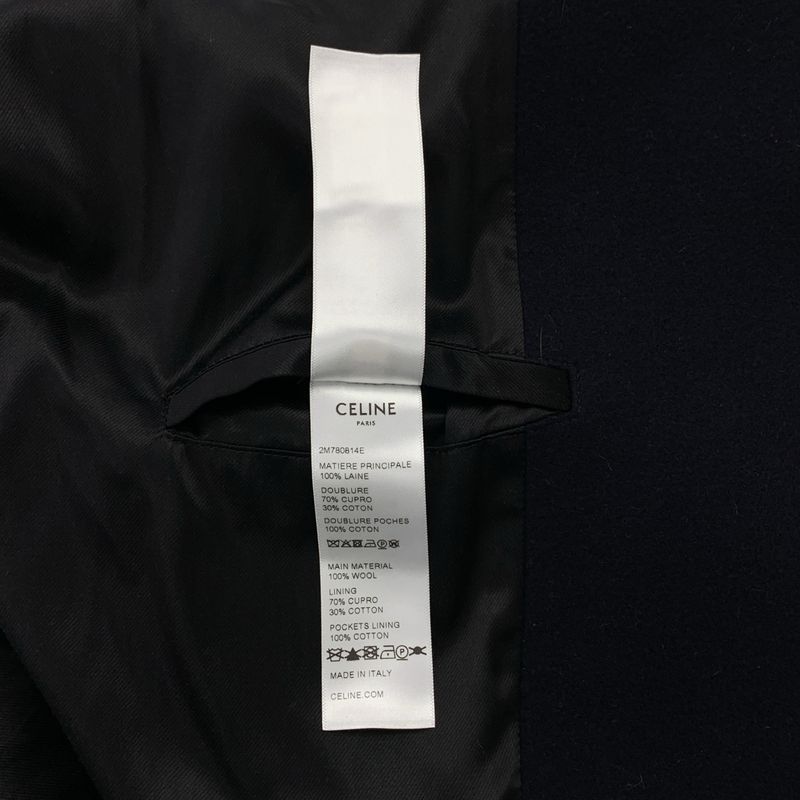 Celine - Wool Gold Button Double Overcoat Fully Lined - 40 - Dark Navy - Women's