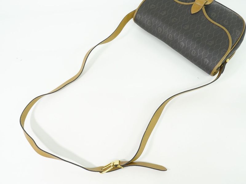 Authentic Christian DIOR Honeycomb Pattern Shoulder Bag Pochette PVC Black