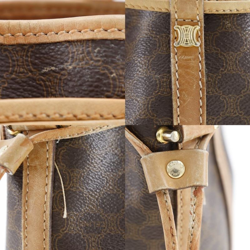 Celine Macadam Drawstring Old Celine PVC Brown Women's Shoulder Bag