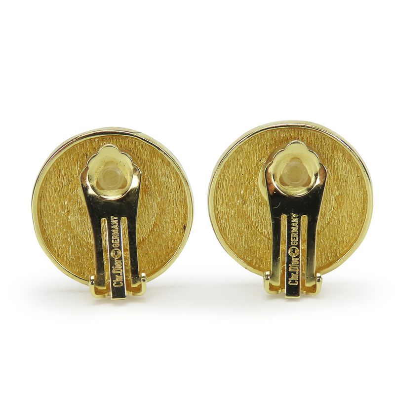 Christian Dior Earrings CD Logo Metal Gold Plated Accessories Faux Pearl Ladies