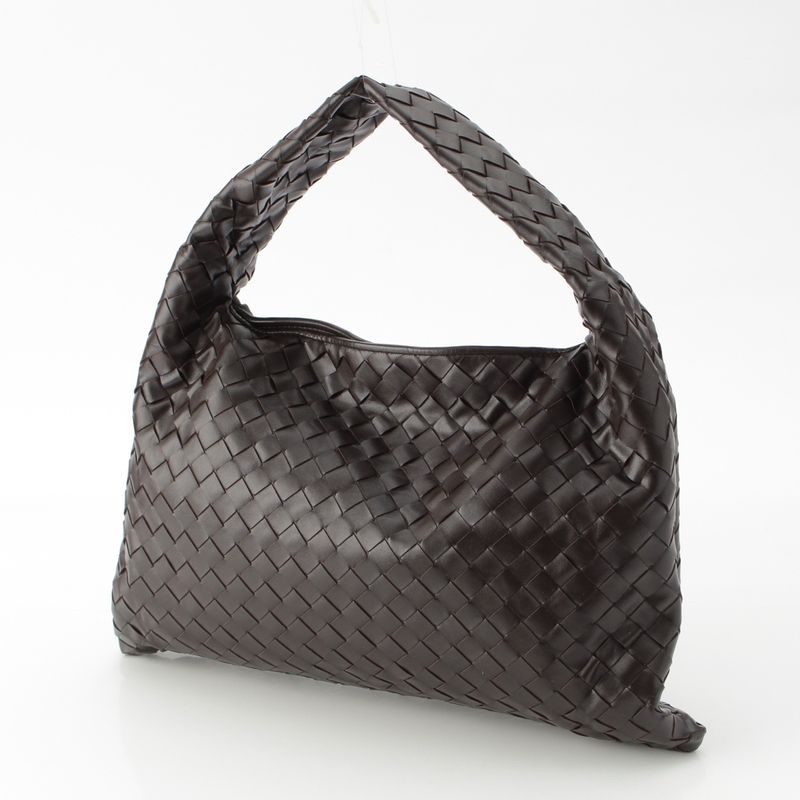 Bottega Veneta Hop Small Leather Intrecciato One Shoulder Handbag Brown