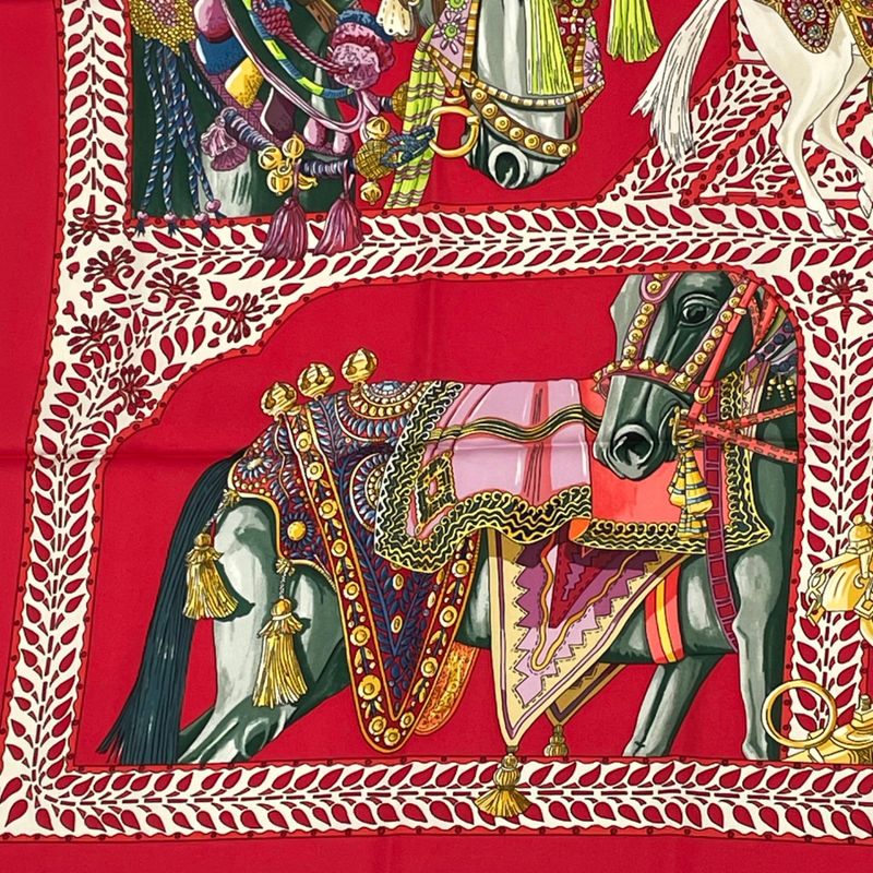 Hermes Scarf Carre 90 LA Danse DU Cheval Marwari Dancing Horses Silk Red