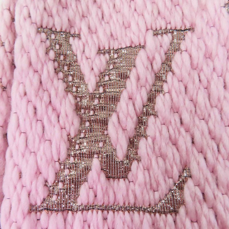 Louis Vuitton M70466 Echarpe Logomania Shine Wool Silk Rose Ballerine Fringed