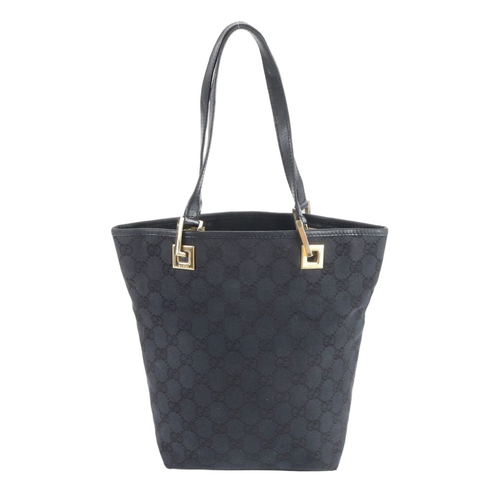 Gucci GG Canvas 002 Leather Tote Shoulder Hand Black Ebm