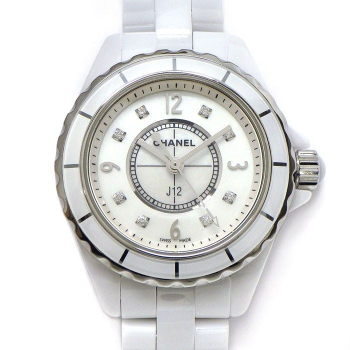 Chanel Watch J12 H2570 8 Points Diamond Index White Shell Dial SS Ceramic