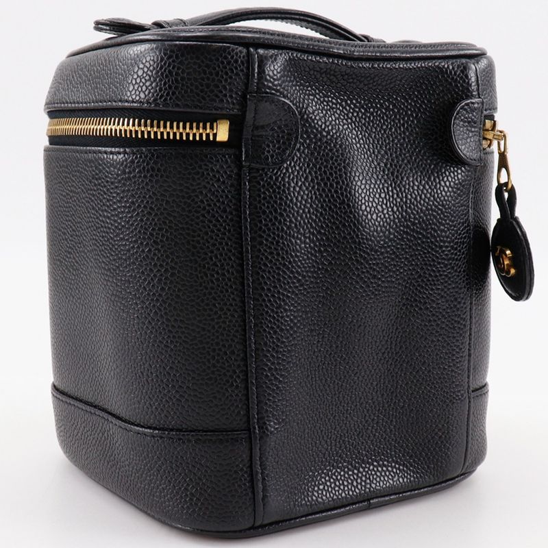 Chanel Vanity Coco Mark A01998 Caviar Skin Black Ladies Pouch