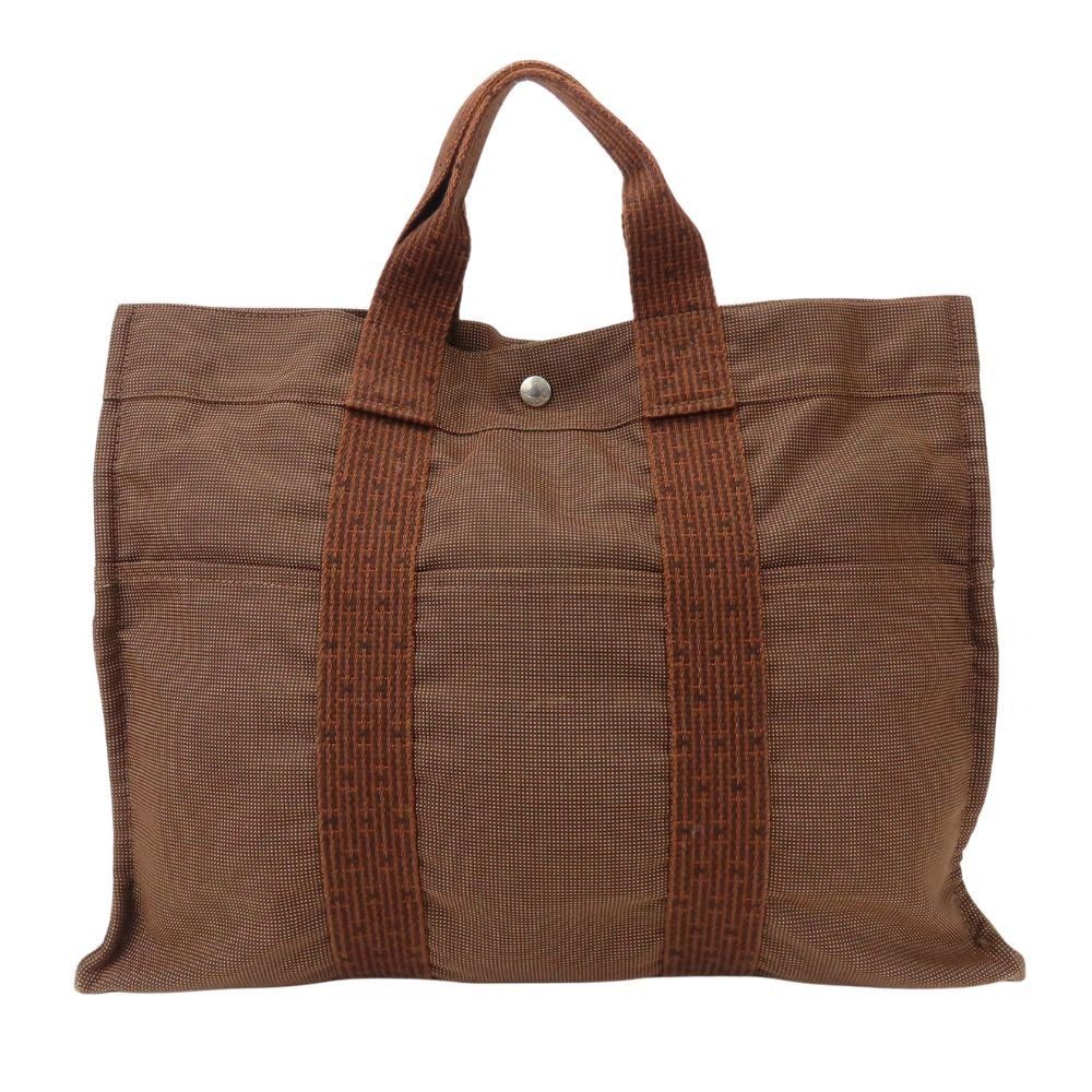 Hermes Tote Her Line MM Polyester Brown Vintage Everyday Use