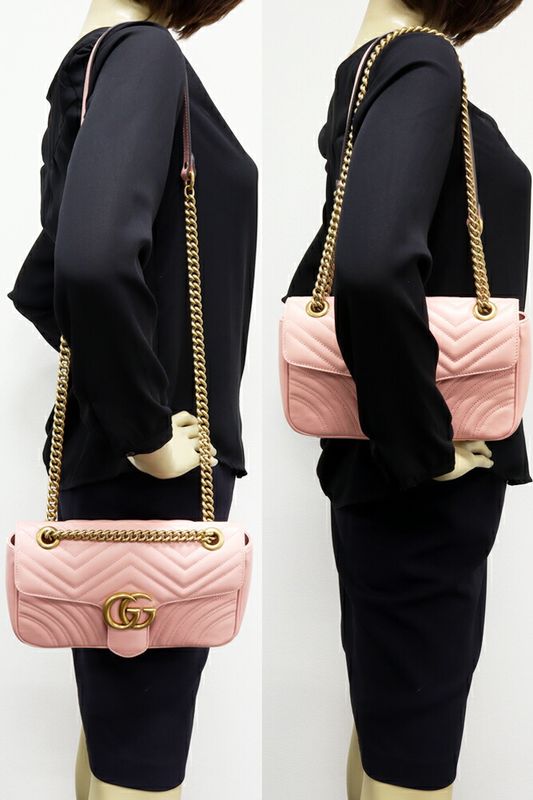 Gucci Chain Shoulder Bag GG Marmont Quilted Small Shoulder Bag Calf Pink