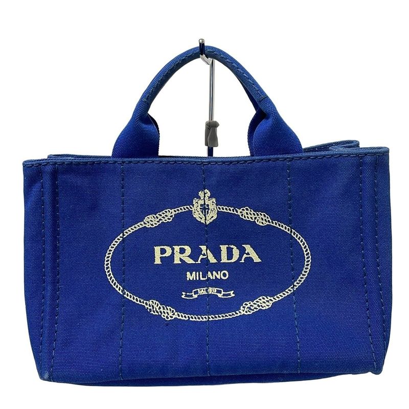 Prada Tote Bag Canapa Blue And Ivory
