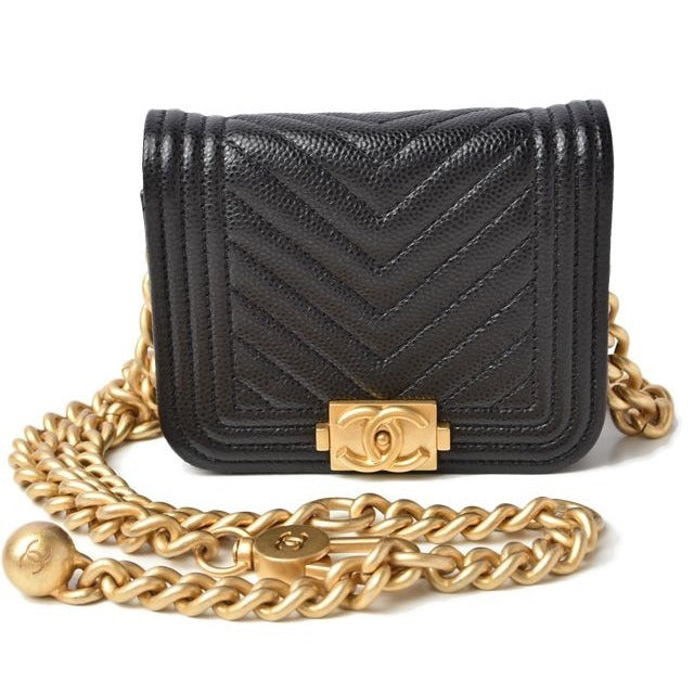 Chanel Belt Bag Coin Case Chain Pouch Boy Black Gold Hardware