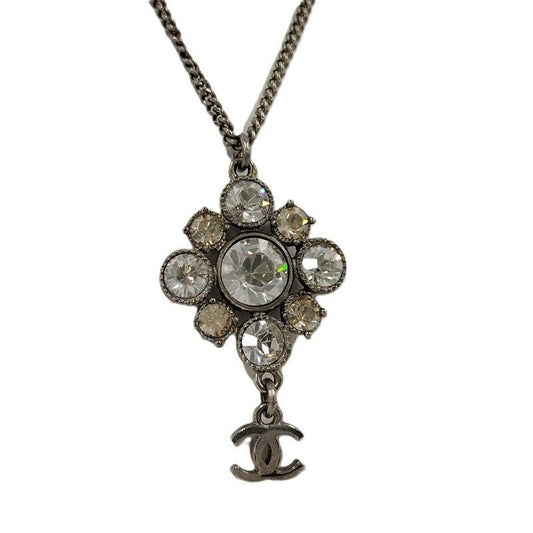 Chanel Necklace Coco Rhinestone Plated Silver 09