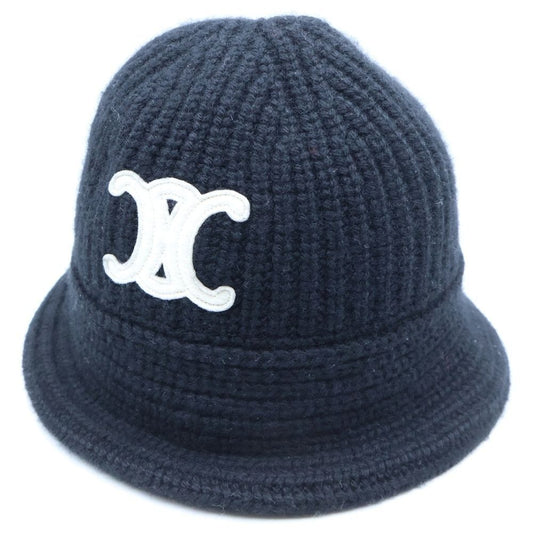 Celine Triomphe Crochet Cashmere Knit Bucket Hat Black