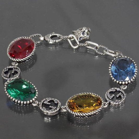 Gucci Multi-stone Bracelet Silver 925 Red Blue Yellow Green E1036