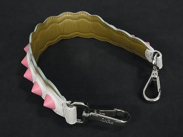 Fendi Mini Strap You Leather Studded Shoulder Strap For Bags White And Pink