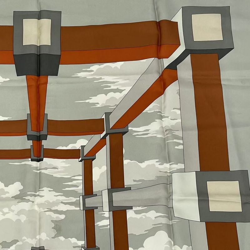 Hermes Carre 90 Silk Scarf Amcassandre Aldoff Moulon Cassandre Gray