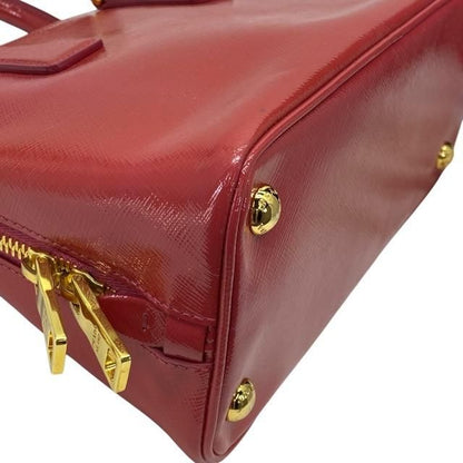 Prada Bl0838 Handbag Triangle Logo Enamel Patent Leather Scarlatto Red