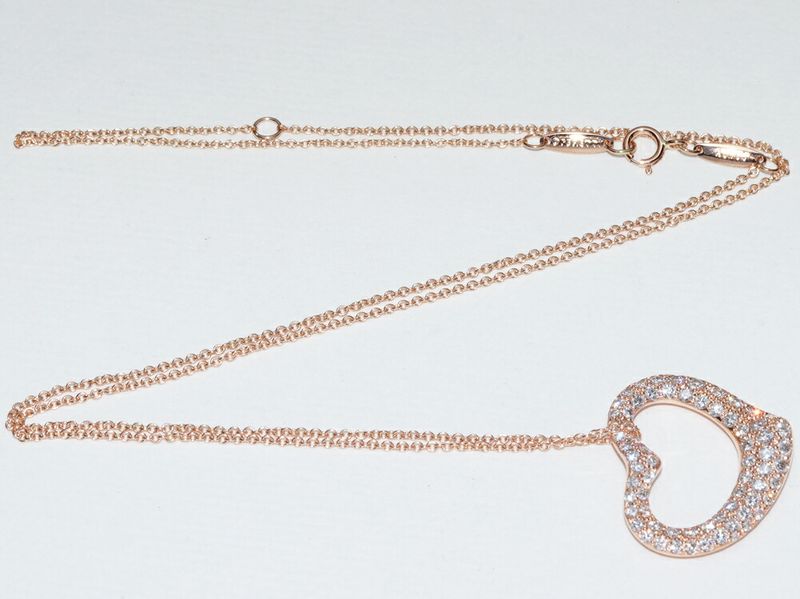 Tiffany & Co Pendant Necklace 18K Pink Gold Diamond Elsa Peretti Open Heart