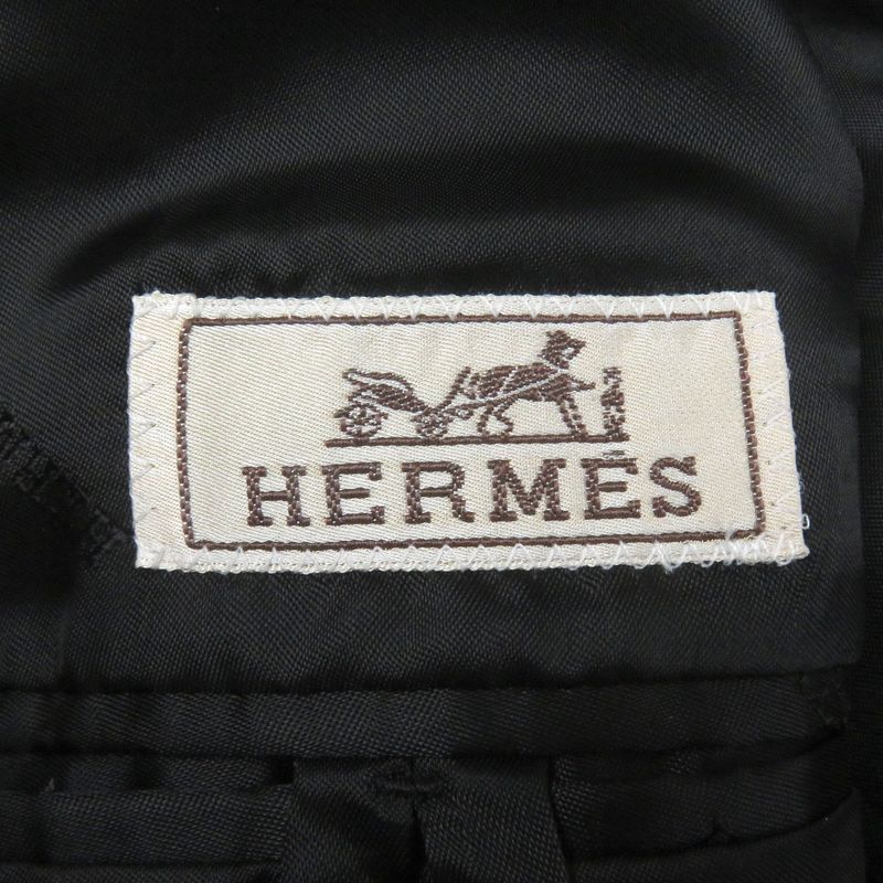 Hermes Super 100s Wool Partially Lamb Leather Double Breasted Chester Coat Gray