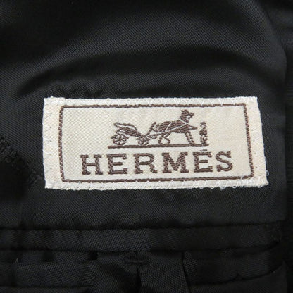 Hermes Super 100s Wool Partially Lamb Leather Double Breasted Chester Coat Gray