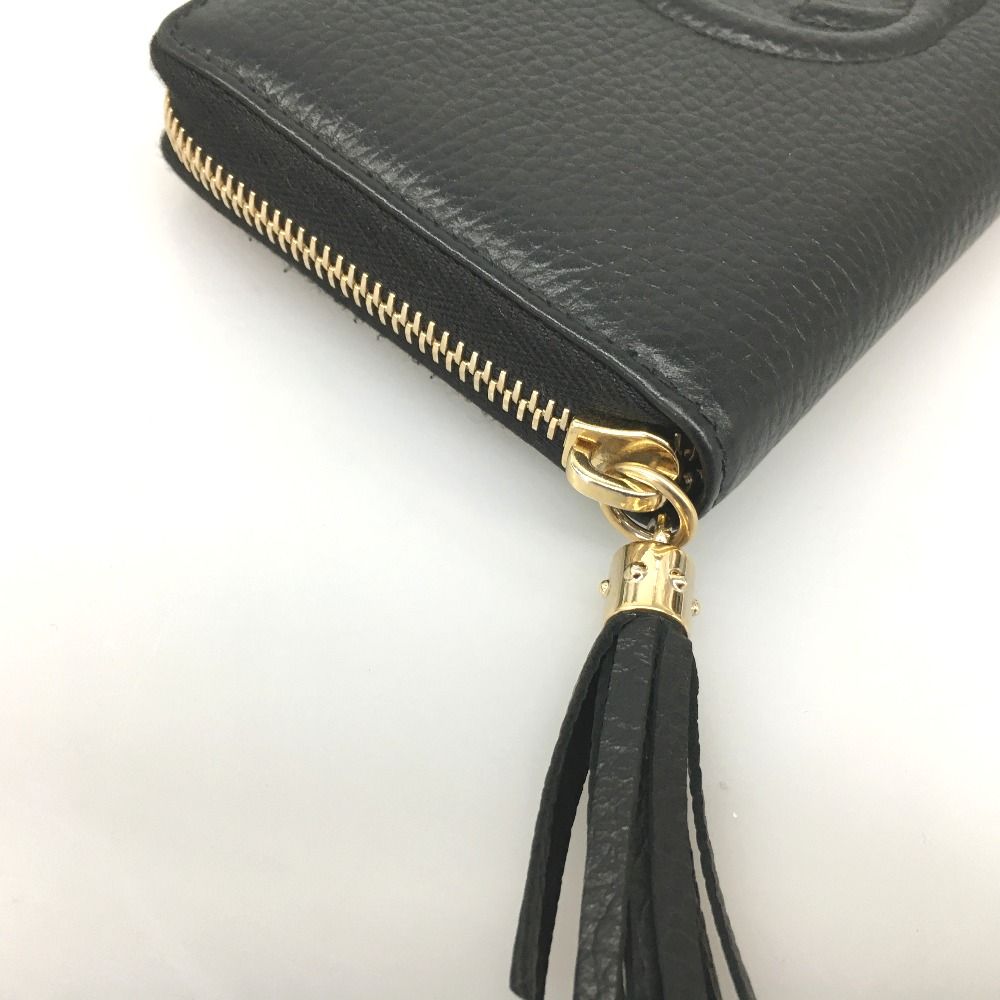 Gucci Leather Round Zipper Long Wallet Soho Soho Outlet 598187 Black