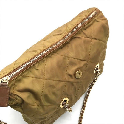 Prada Nylon Tessuto Chain Shoulder Tote Brown