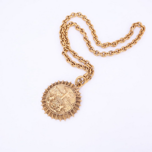 Chanel Coco Mark Round Necklace Chain Long Necklace GP Gold Ladies