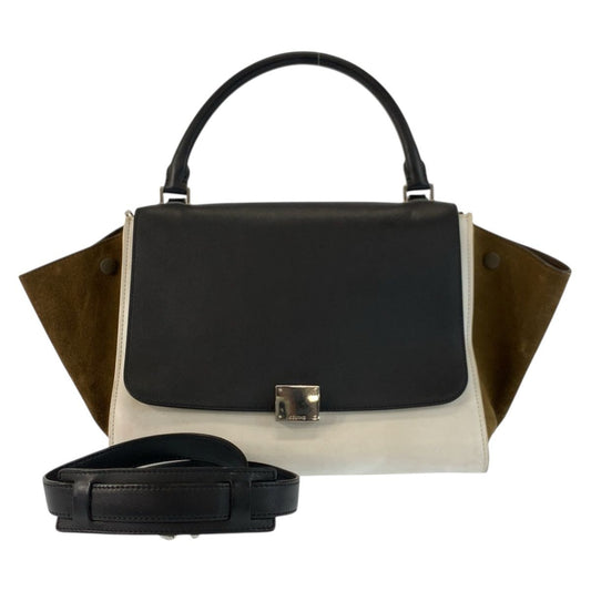 Celine Trapeze Black White Khaki Leather 2-Way Shoulder Bag