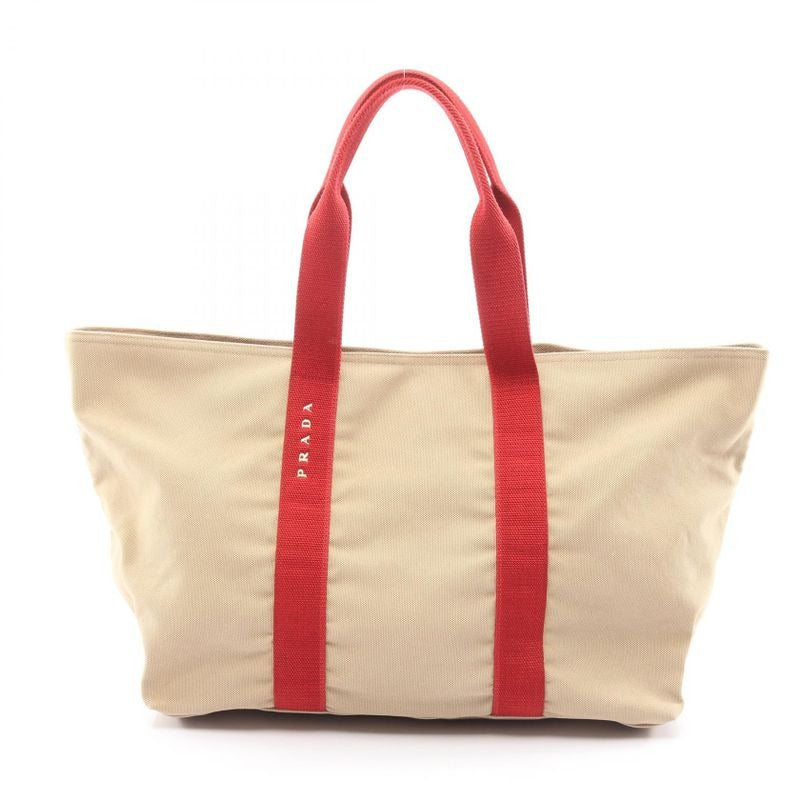 Prada Sport Linea Rossa Tote Bag 4 Va367 Beige Red Canvas