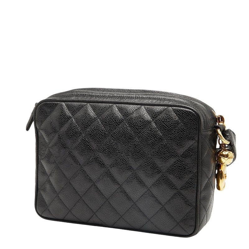 Chanel Matelasse Coco Mark Crossbody Shoulder Bag Black Caviar Skin Women Chanel