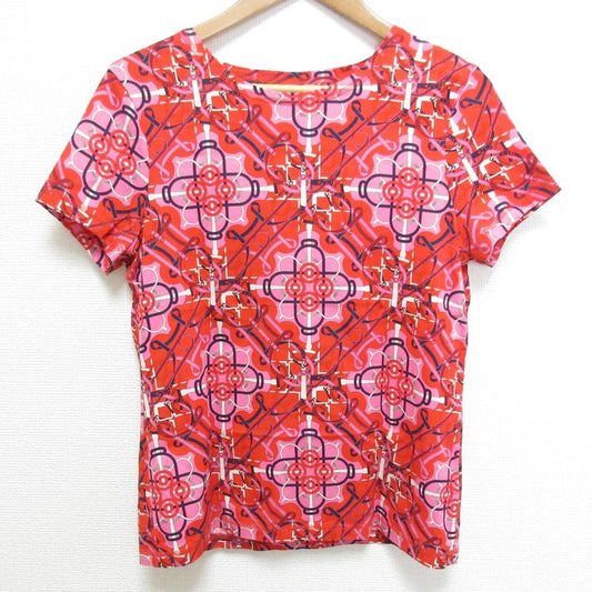 Hermes Geometric Pattern Short Sleeve T-Shirt Red Size 40 Pink Ladies Used