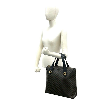 Celine Vintage Macadam Blason Triomphe Pattern Leather Tote Black Brown — view 2