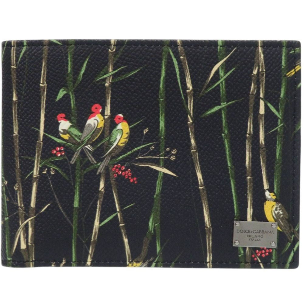 Dolce & Gabbana Bird Leather Black Bifold Wallet Red