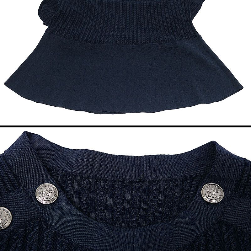 Chanel Knit Dress P59258 38 Cotton Wool Navy