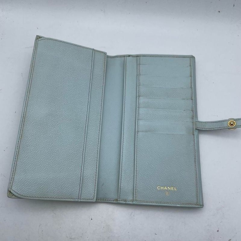 Chanel Coco Button Bifold Wallet Lime Green Card Billfold