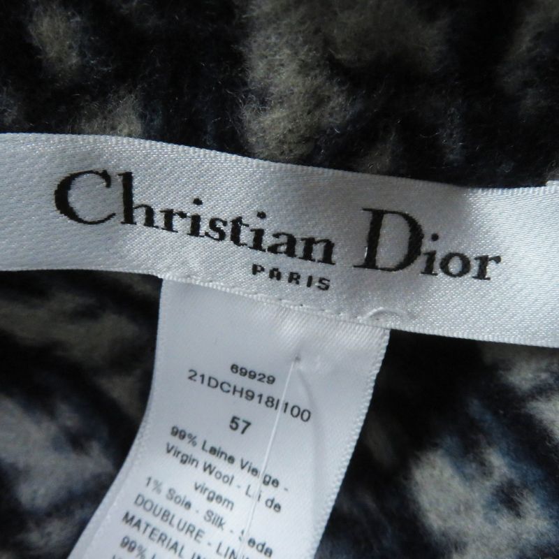 Christian DIOR 21dch918i100 Wool Silk Oblique Cap Dark Navy 57 Made In Italy