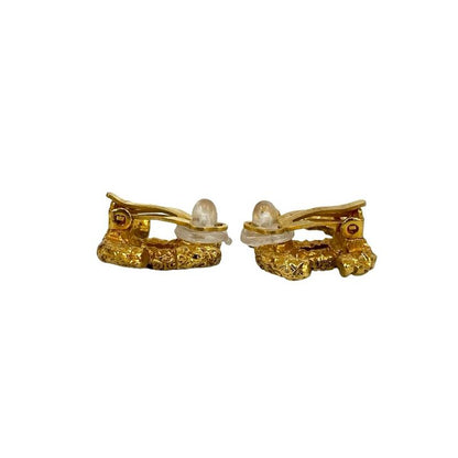 Chanel Vintage Coco Mark Lava Earrings Ear Cuff Accessories 93A
