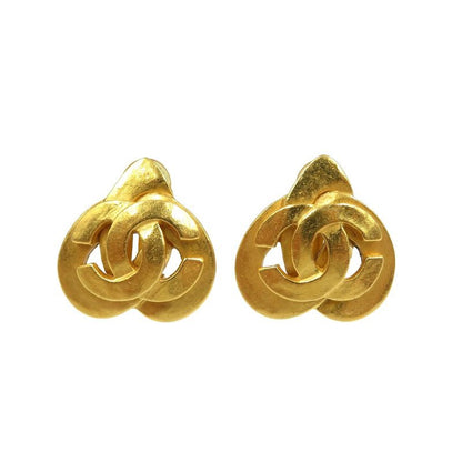 Chanel Coco Mark Vintage Metal Gold Earrings 0208