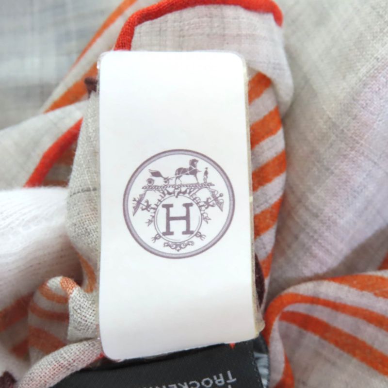 Hermes 2023 Rubans D'Hermes 100% Cashmere GRIS Chine/vert/or Rectangle All-over