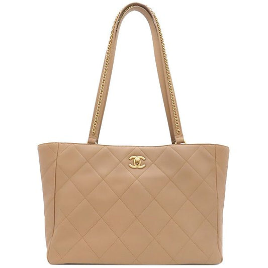 Chanel Tote Matelasse Shopping Bag Leather Beige Gold Hardware Shoulder As3508
