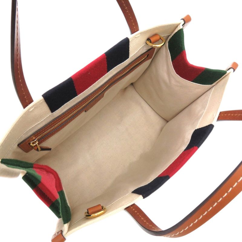 Gucci 2way Sherry Line Interlocking G Patch 727728 Canvas White Tote Bag 0254