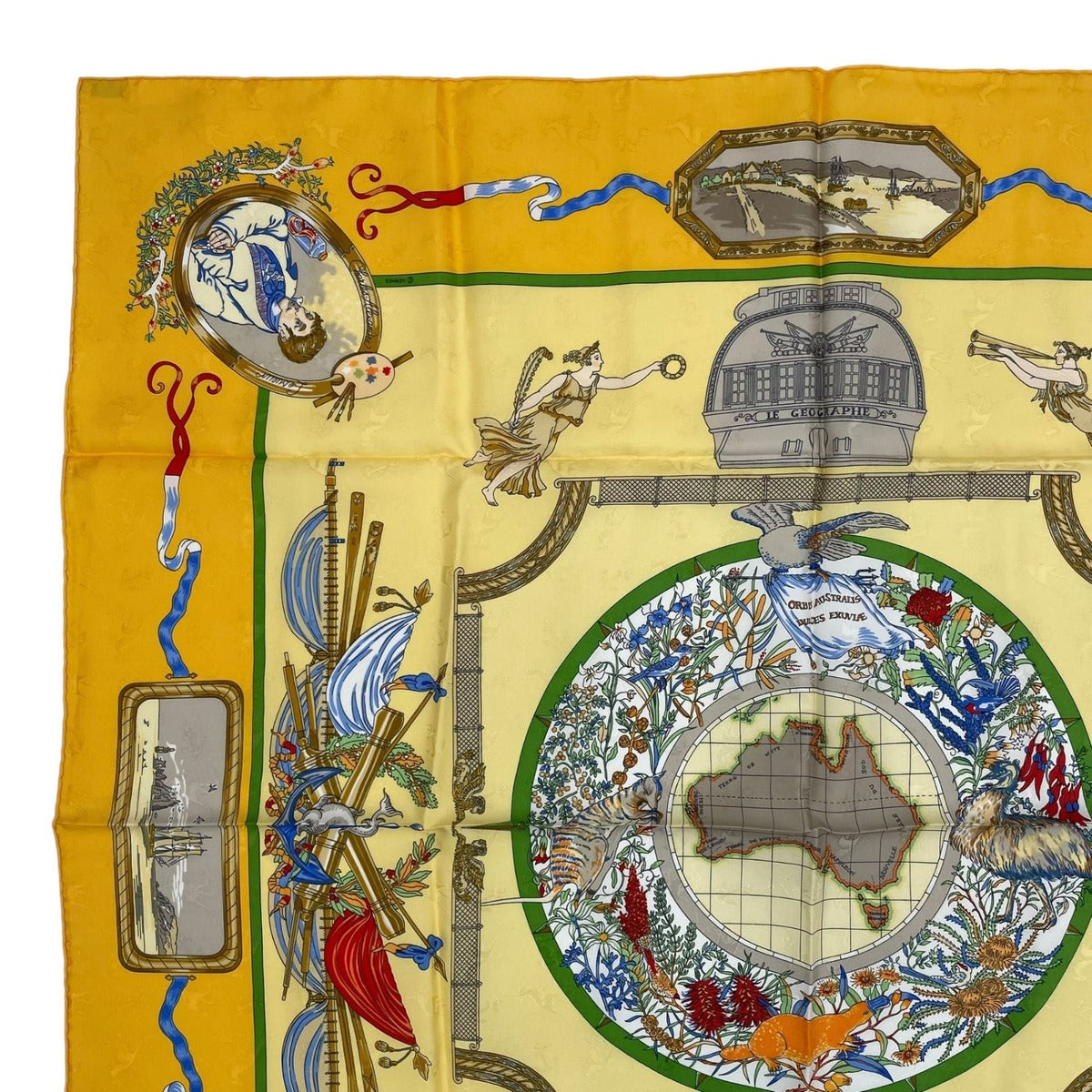 Hermes Scarf Silk Carre 90 le Geographe Geographer Yellow — view 2