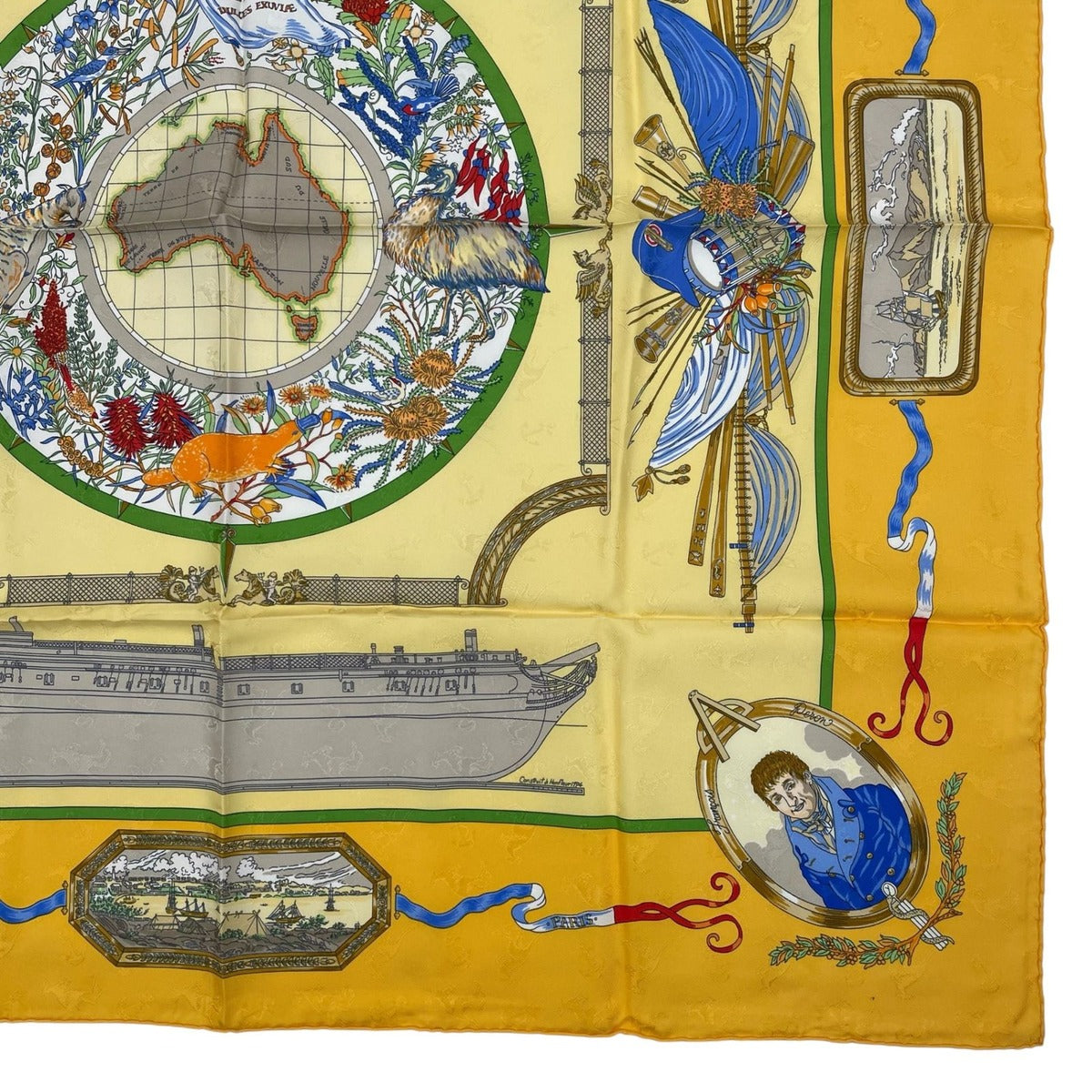 Hermes Scarf Silk Carre 90 le Geographe Geographer Yellow — view 5