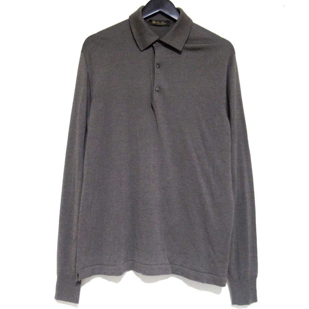 Loro Piana Cashmere Silk Long Sleeve Knit Polo Shirt 52 Khaki